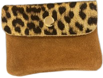 Porte-monnaie cuir à compartiments - Léopard doré & camel