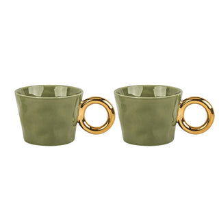 Tasse kaki à anse dorée