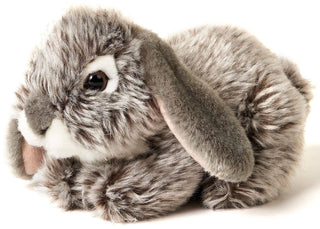 Peluche lapin gris couché 18 cm