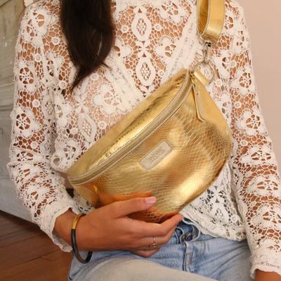 Sac banane cuir - Python doré- Barnabé aime le café