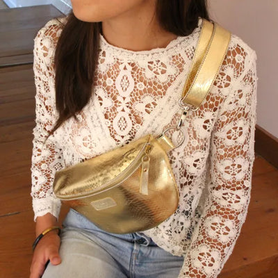 Sac banane cuir - Python doré- Barnabé aime le café