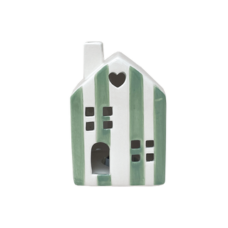 Déco lumineuse maisonnette rayé matcha LED à piles D7 H10cm