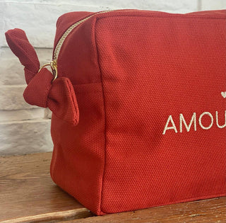 Grande Trousse de toilette brodée "Amoureuse" tangerine