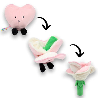I Love You – Peluche cœur / fleur rose – 15 à 28 cm – Flipetz