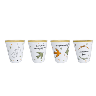 Set de 4 gobelets amour oiseaux doré D6,3 H7,2cm