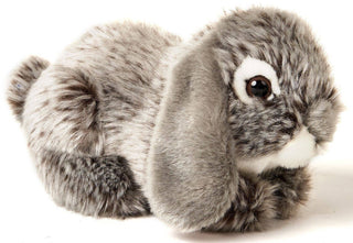 Peluche lapin gris couché 18 cm