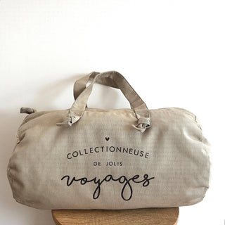 Sac Polochon - "Collectionneuse de Jolis Voyages" grège