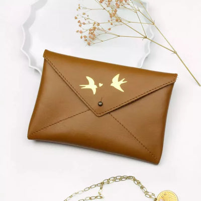 Pochette enveloppe cuir - Caramel - Barnabé aime le café