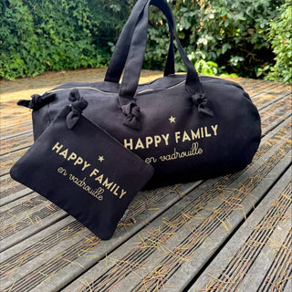 Sac Polochon - "Happy Family en vadrouille" noir