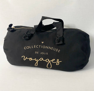 Sac Polochon "Collectionneuse De Jolis Voyages" noir