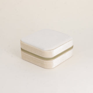 Boîte à bijoux carrée en velours beige avec miroir – Bohm Paris
