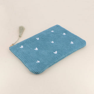 Trousse petits cœurs en velours côtelé denim – Bohm Paris