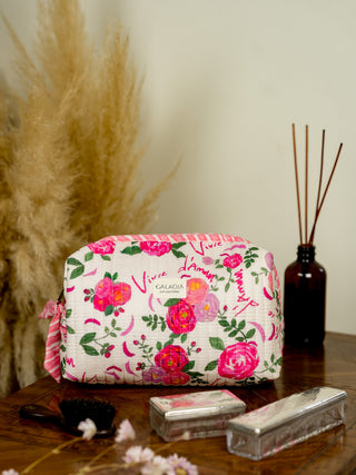 Trousse de toilette Vivre d’amour écrue matelassée – Caladia