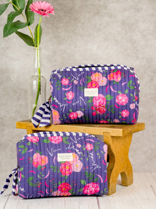 Trousse de toilette Vivre d’amour violette matelassée – Caladia