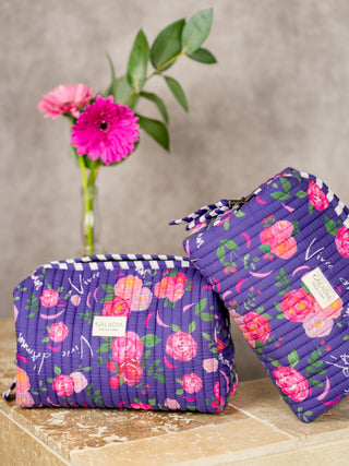 Trousse de toilette Vivre d’amour violette matelassée – Caladia
