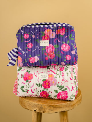 Trousse de toilette Vivre d’amour violette matelassée – Caladia
