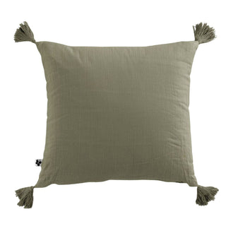 Coussin avec pompons - Gaze de coton unie - Romarin