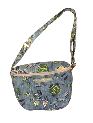 Sac banane motif floral bleuté