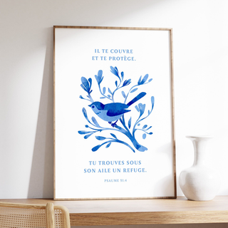 Affiche - Psaume 91:4 - Il te couvre et te protège...