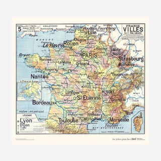 Affiche Carte de France des villes – 66 × 60 cm