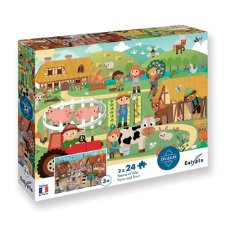 2 Puzzles x 24 pièces - Ferme & ville