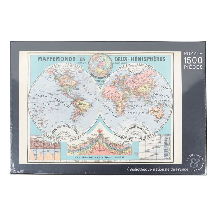 Puzzle 1500 pièces  Mappemonde en eux hémisphères - Les jolies planches