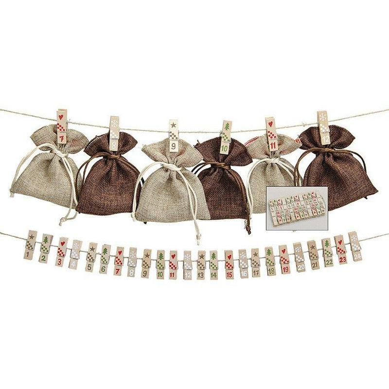 Calendrier de l'Avent - set de 24 pochettes en tissu