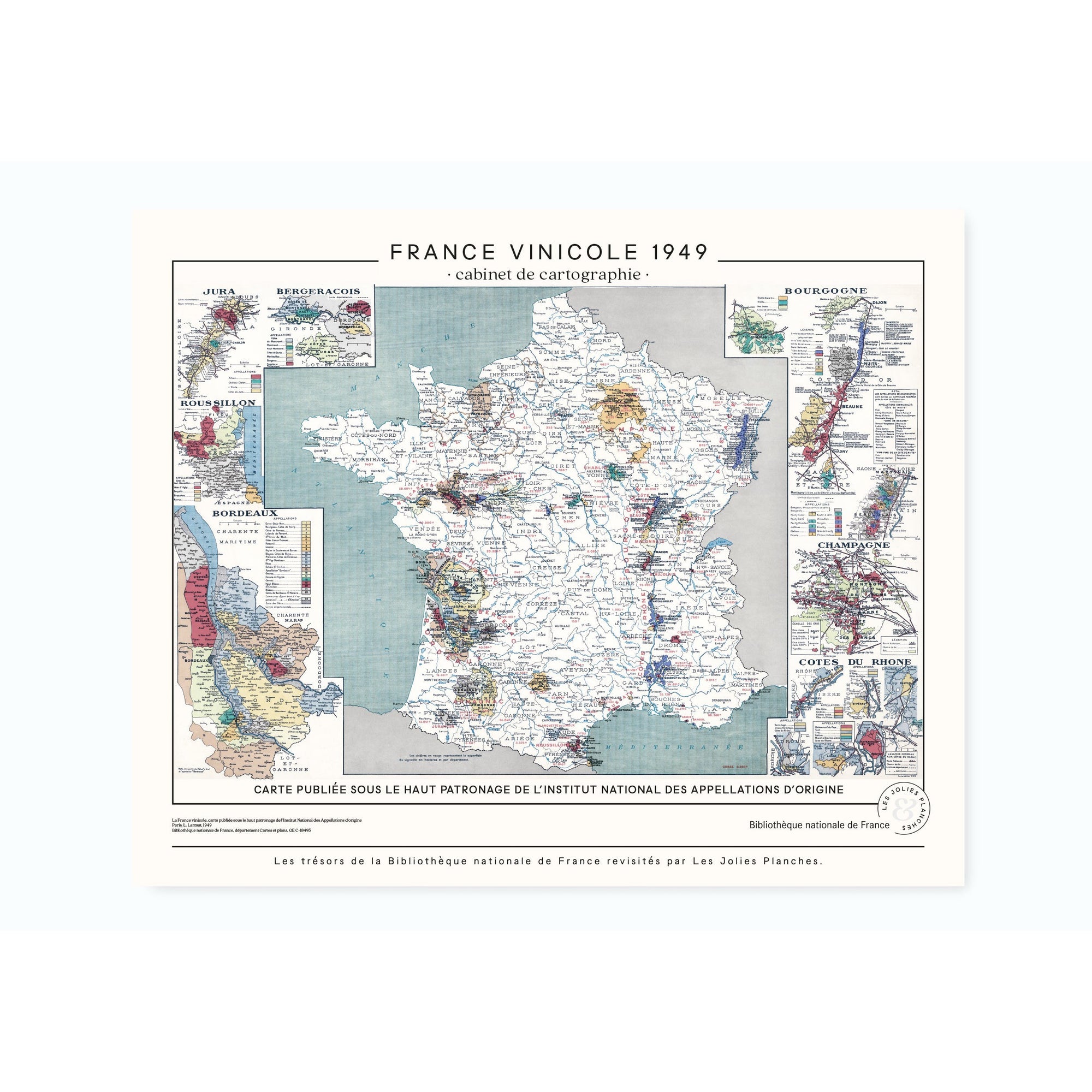 Carte de France vinicole - paysage des vins de 1949