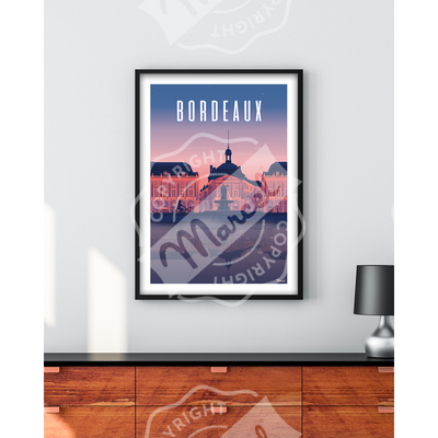 Affiche Bordeaux Place de la Bourse de nuit - 30 x 40 cm - Marcel