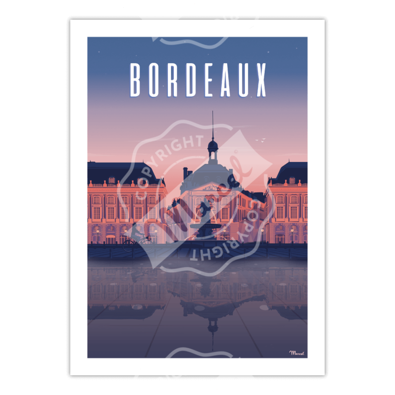 Affiche Bordeaux Place de la Bourse de nuit - 30 x 40 cm - Marcel