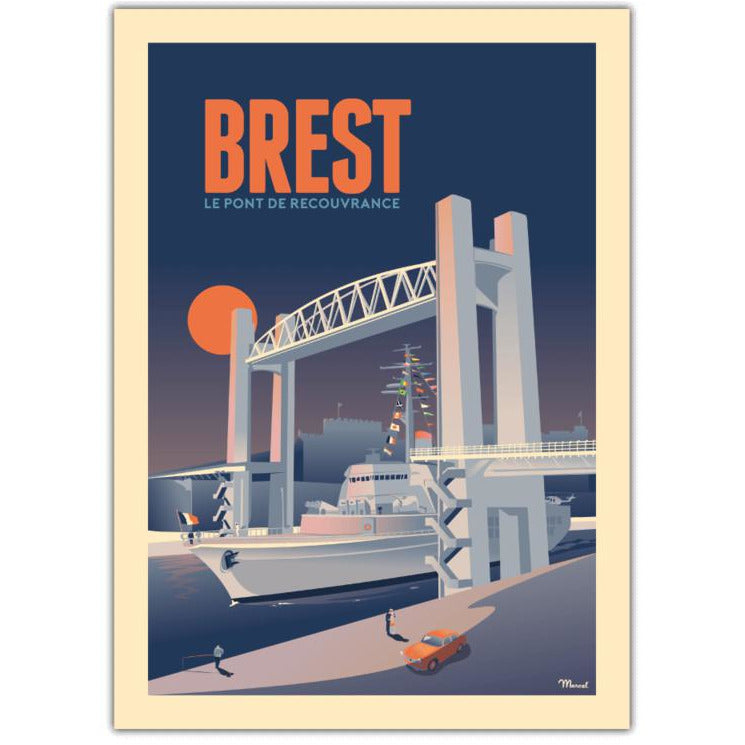 Affiche Brest le pont de recouvrance - 30 x 40 cm - Marcel