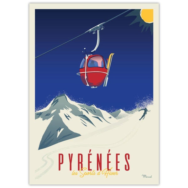 Affiche Les Pyrénées - la télécabine - 30 x 40 cm - Marcel