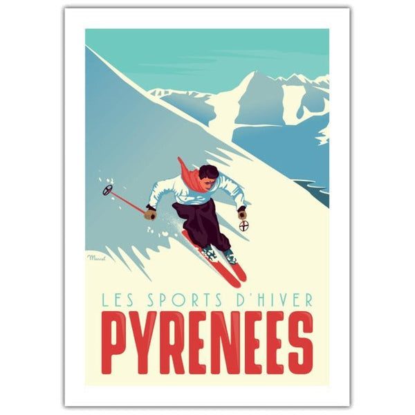 Affiche Les Pyrénées Skieur - 30 x 40 cm - Marcel