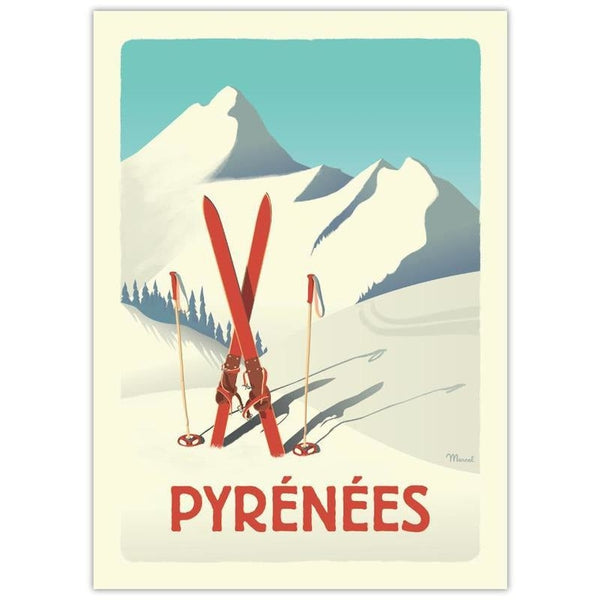 Affiche Pyrénées - Skis rouges - 30 x 40 cm - Marcel