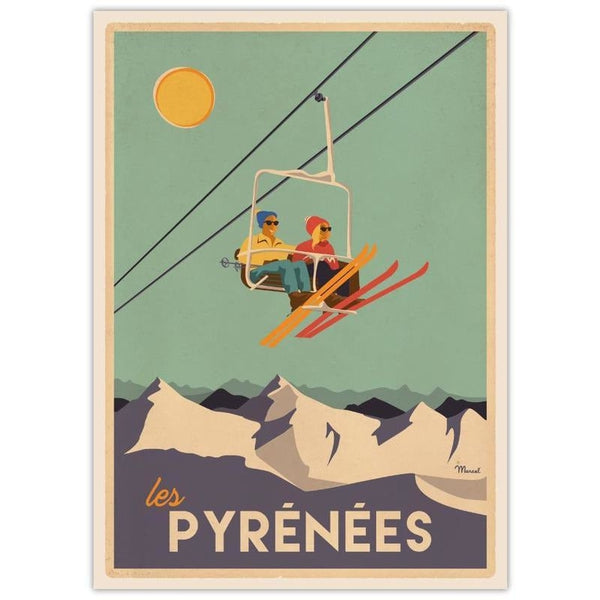 Affiche Pyrénées - télésiège - 30 x 40 cm - Marcel
