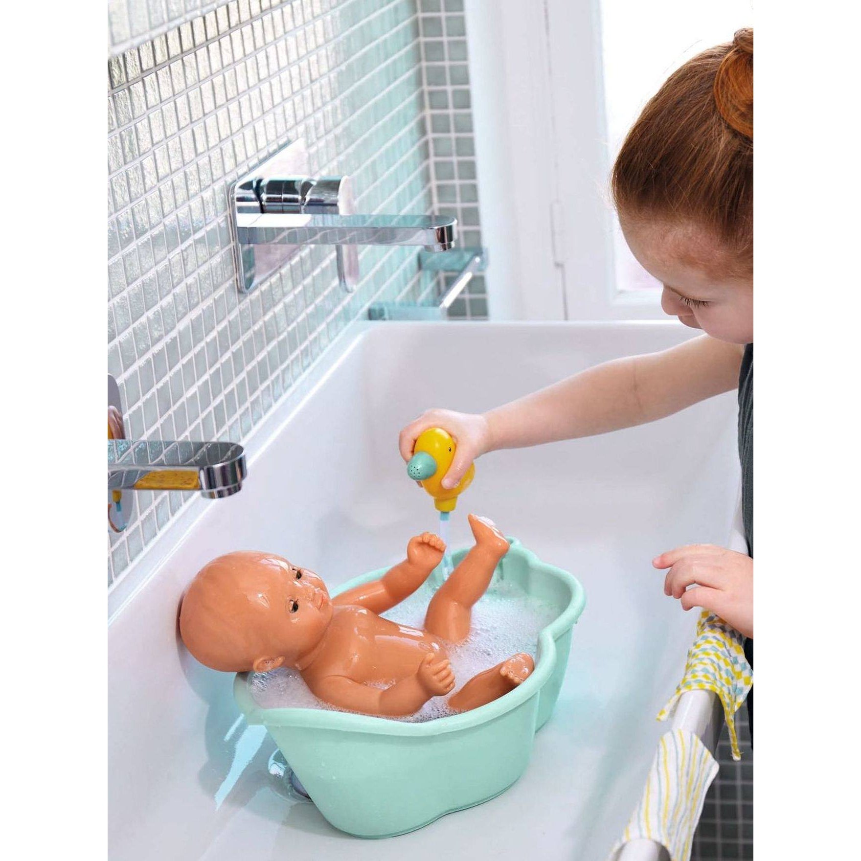 Baignoire bébé rose avec accessoires pour poupées - Ensemble de