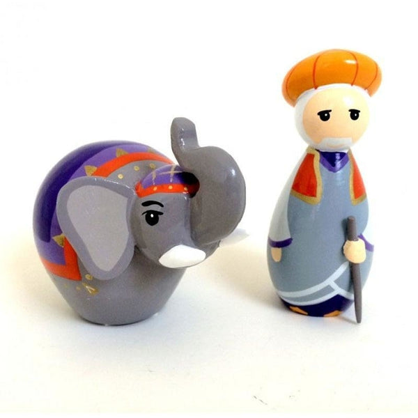 Crèche en bois tourné - Cornac et son éléphant