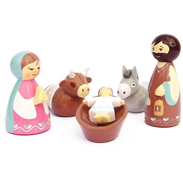 Crèche en bois tourné - Sainte famille